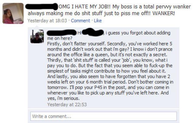 Boss-employee relations via Facebook