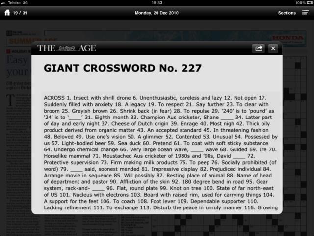 Doing the Crossword on The Age app for The iPad